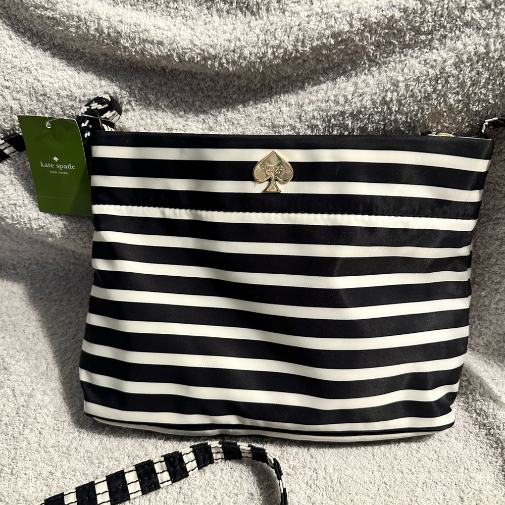 Kate Spade Black and White Striped Crossbody Bag
